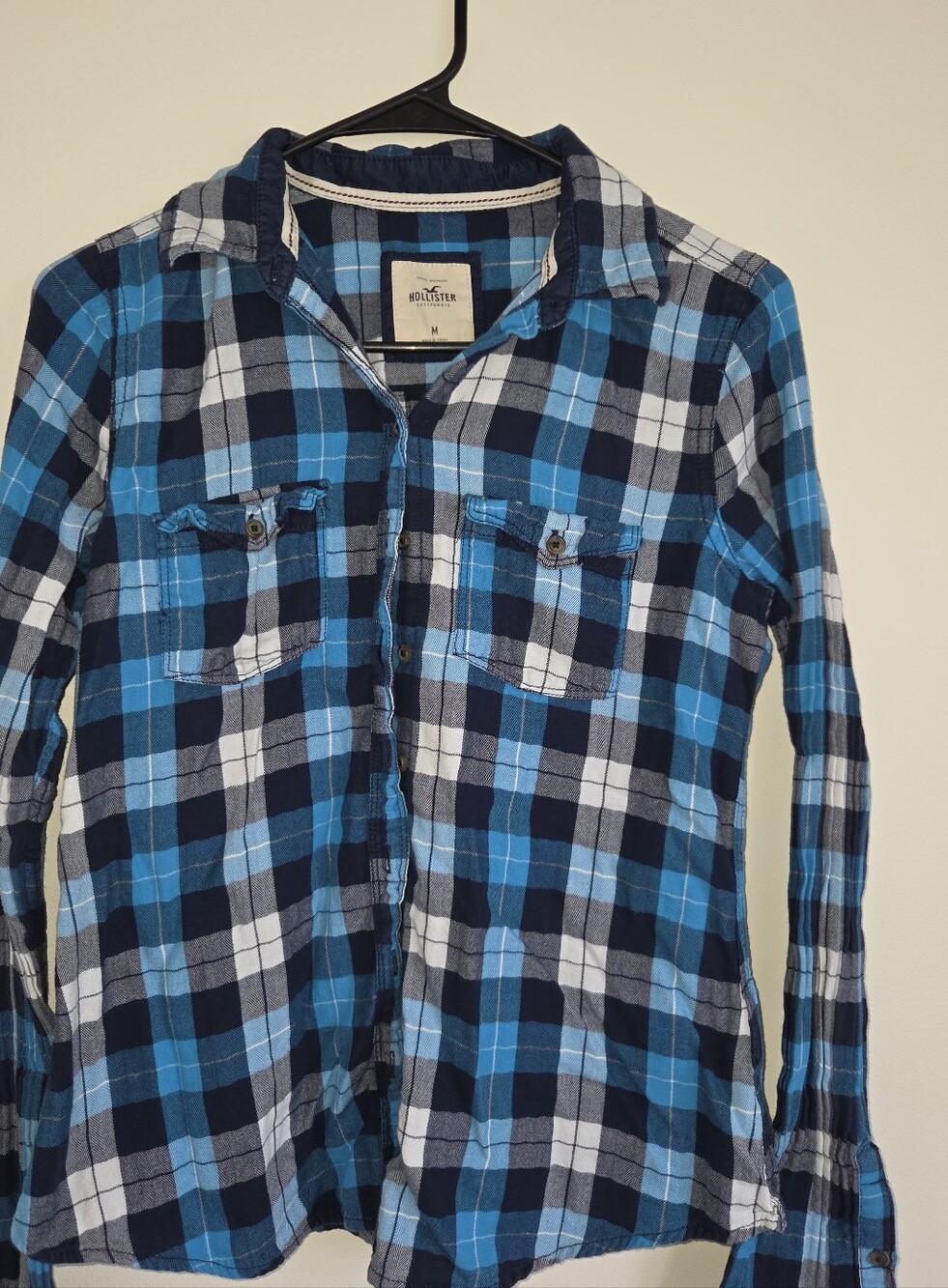 Hollister Blue, White, & Black Plaid Button-Down Shirt - Women's Medium
